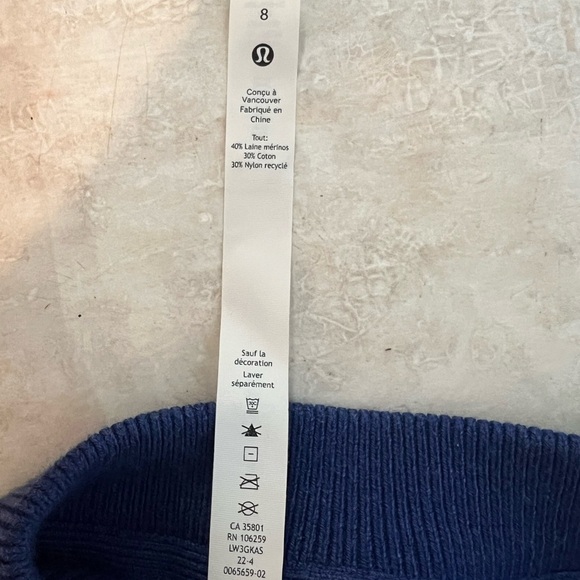 Lululemon Merino Wool Blend Ribbed Crewneck Sweater Blue Size 8 Oversized - Picture 4 of 9